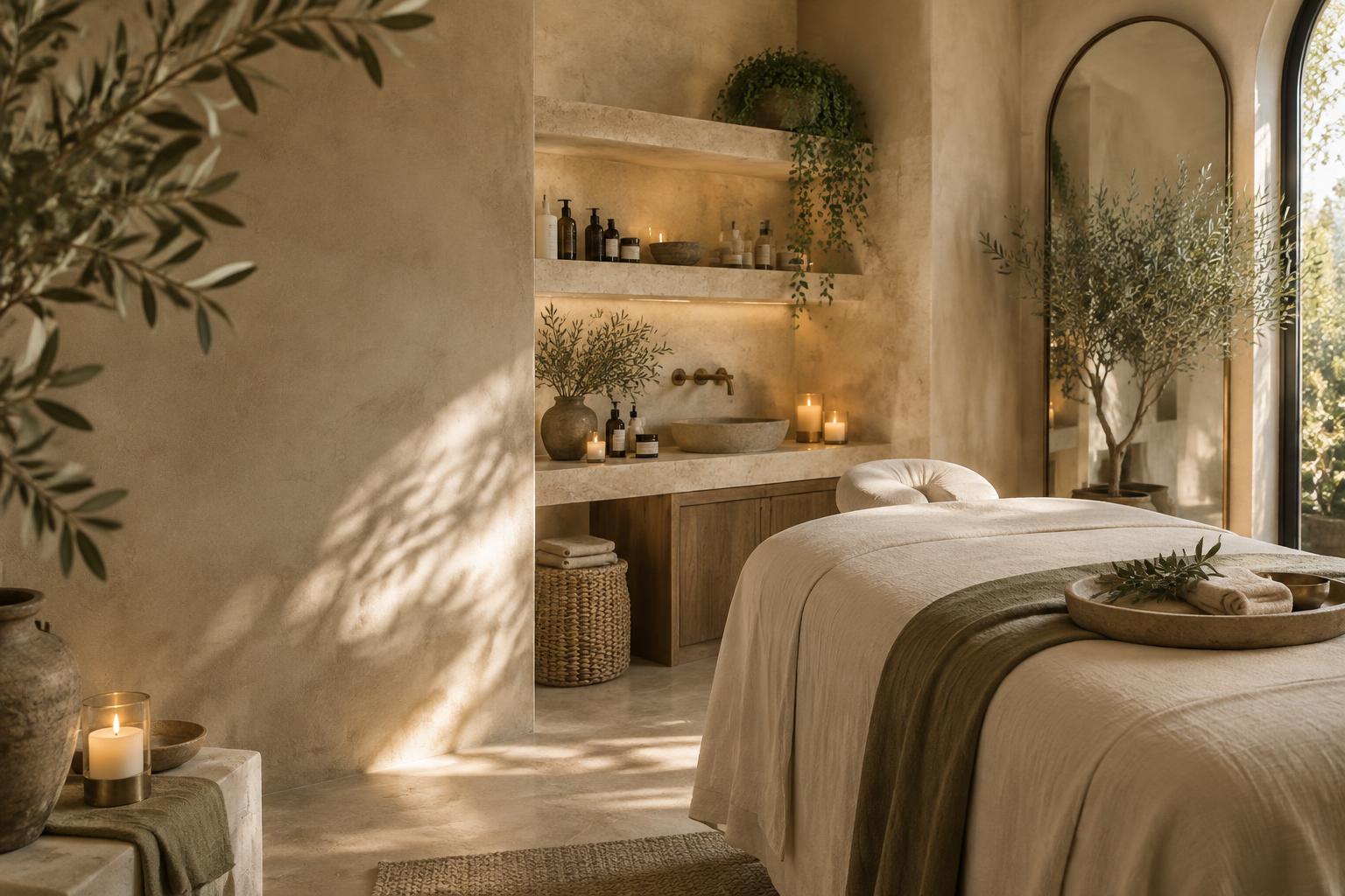 A serene, sunlit spa interior reflecting the Louvéla aesthetic